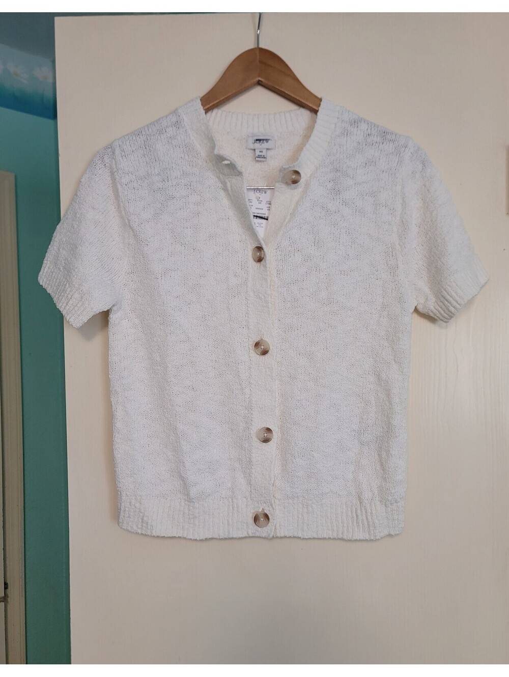 J.Crew Short-Sleeve Slub Cardigan Sweater XS Ivory Cotton Blend NWT $118
